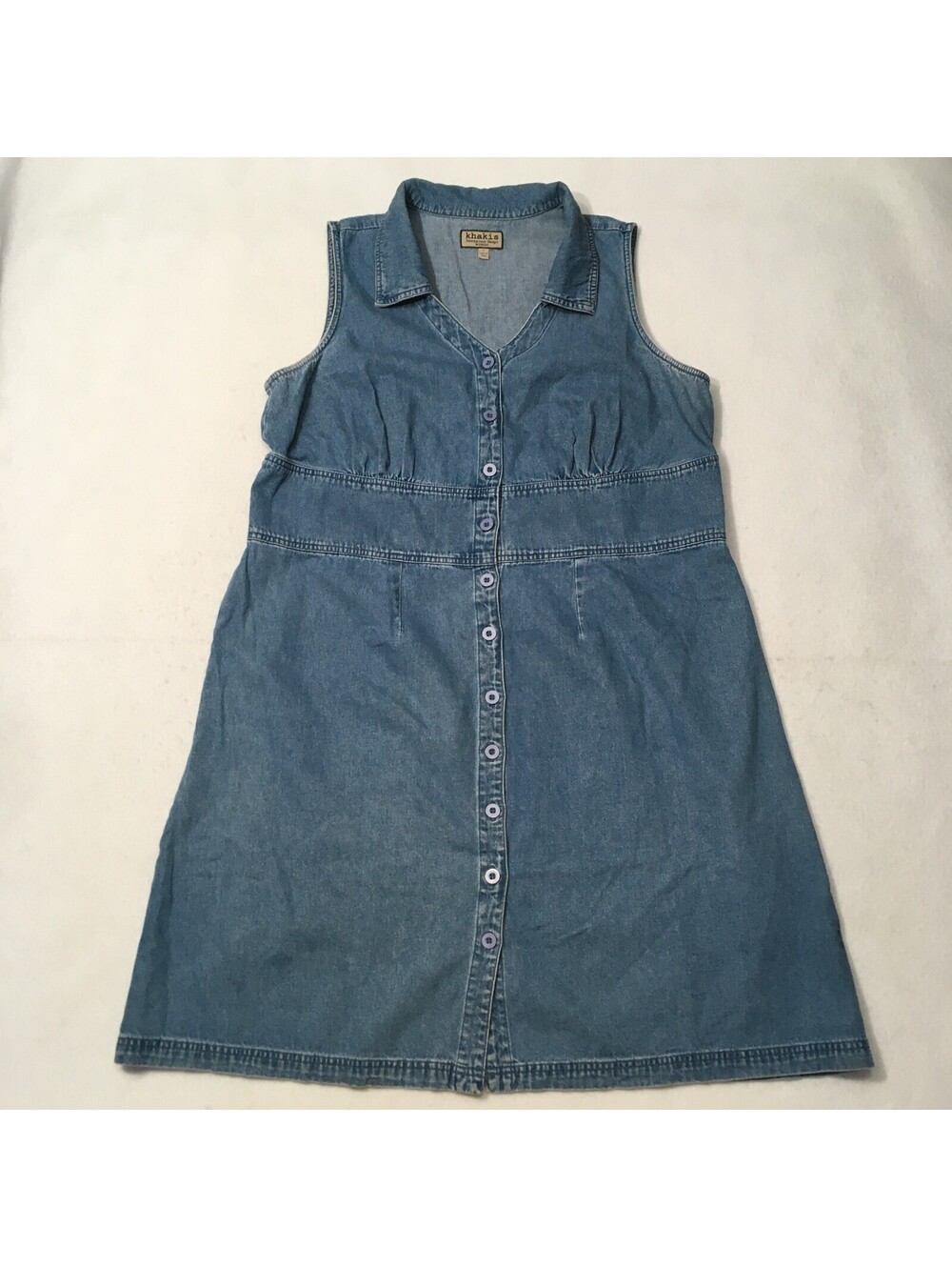 KHAKIS Indigo 1X Women's BUTTON UP Midi A-Line Dress BLUE DENIM